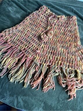 Vintage Knit Fringe Poncho